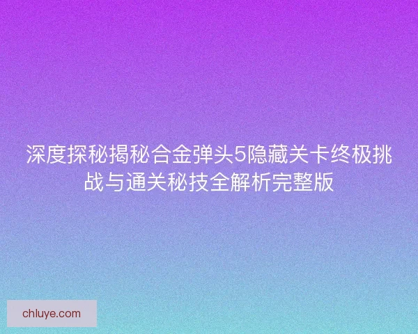深度探秘揭秘合金弹头5隐藏关卡终极挑战与通关秘技全解析完整版